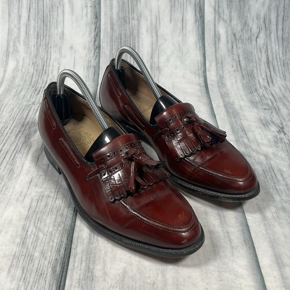 Johnston & Murphy Loafers Mens 8.5 D Tassel Kiltie Burgundy USA Made EUC